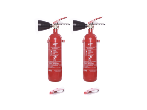 2x MBS-FIRE (MBK) 2kg CO2 Feuerlöscher inkl. Halterung & Plakette